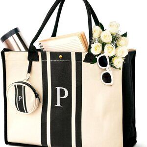 Embroidered Canvas Tote Bag Personalizable Beach Purse Gift for Women